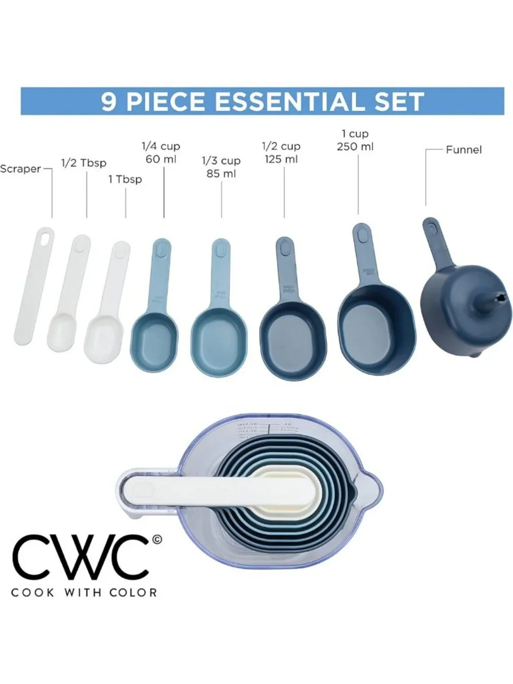 Colorful 9-Piece Measuring Cup Set - Stackable Liquid & Dry Measuring Tools with